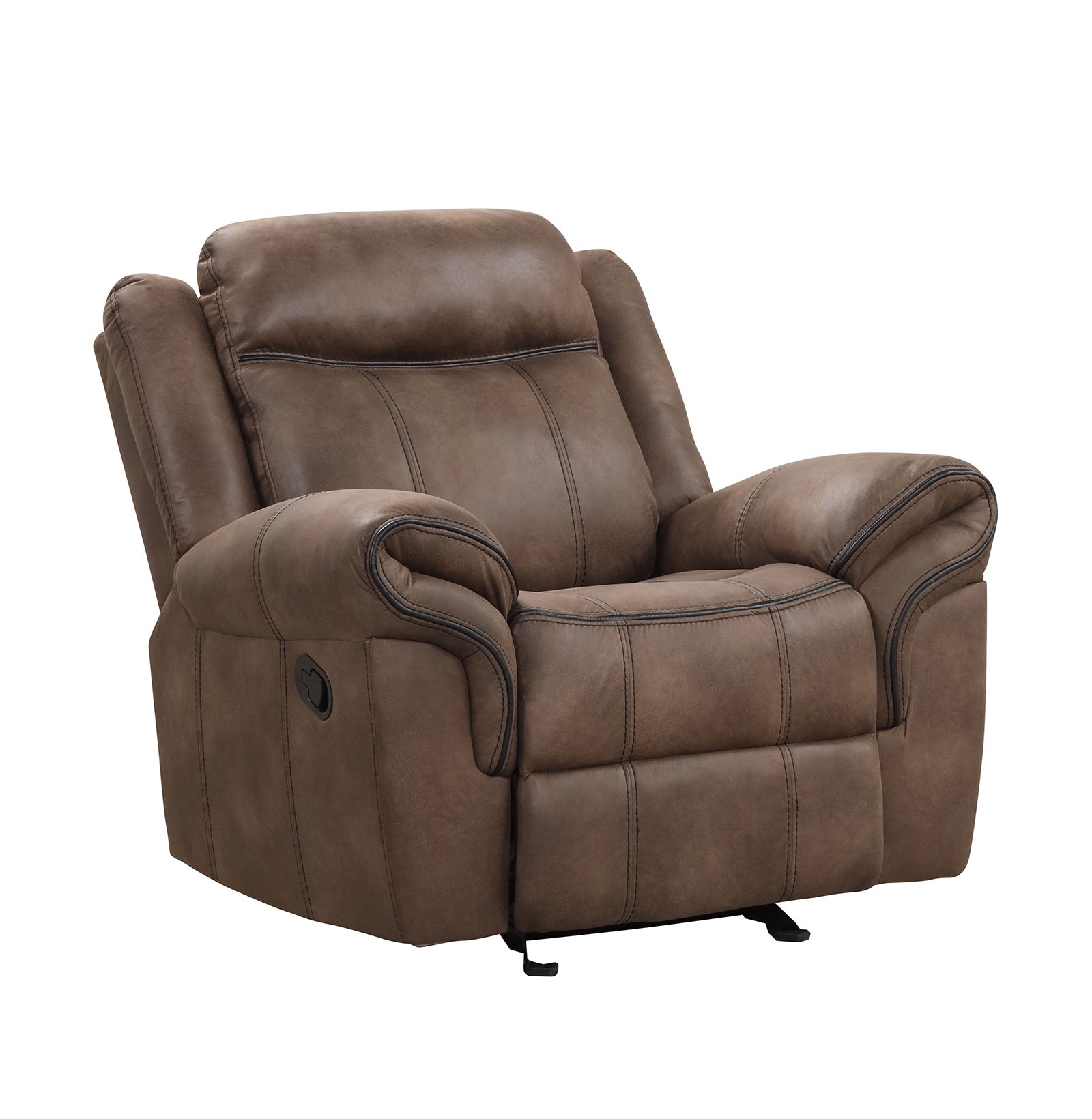 Transitional Style Contrast Welt Glider Recliner Pillow Top Arms Brown Finish Primary Living Room