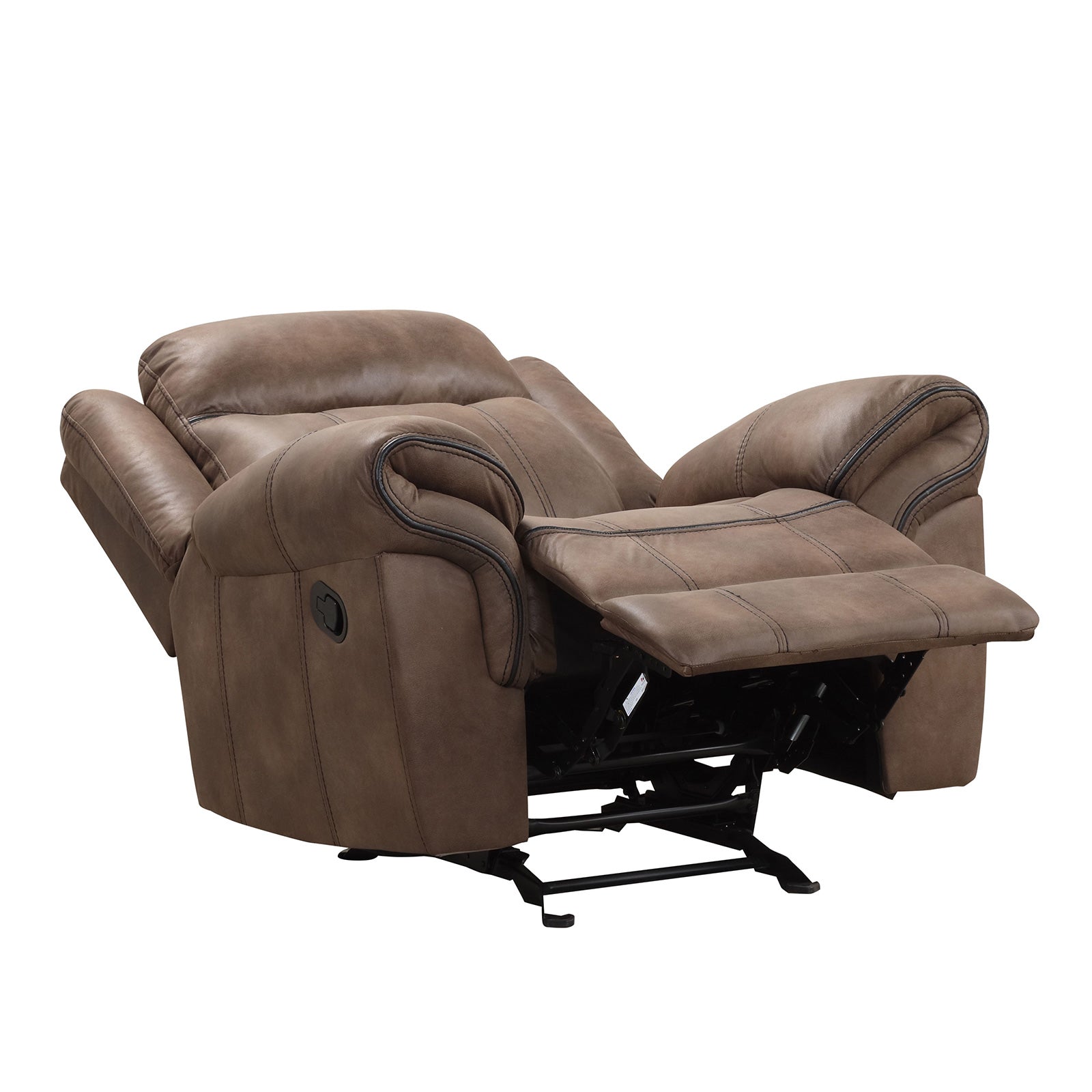 Transitional Style Contrast Welt Glider Recliner Pillow Top Arms Brown Finish Primary Living Room
