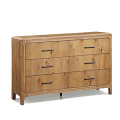 1pc Natural Wood Finish Six Drawer Dresser Wooden Bedroom Furniture