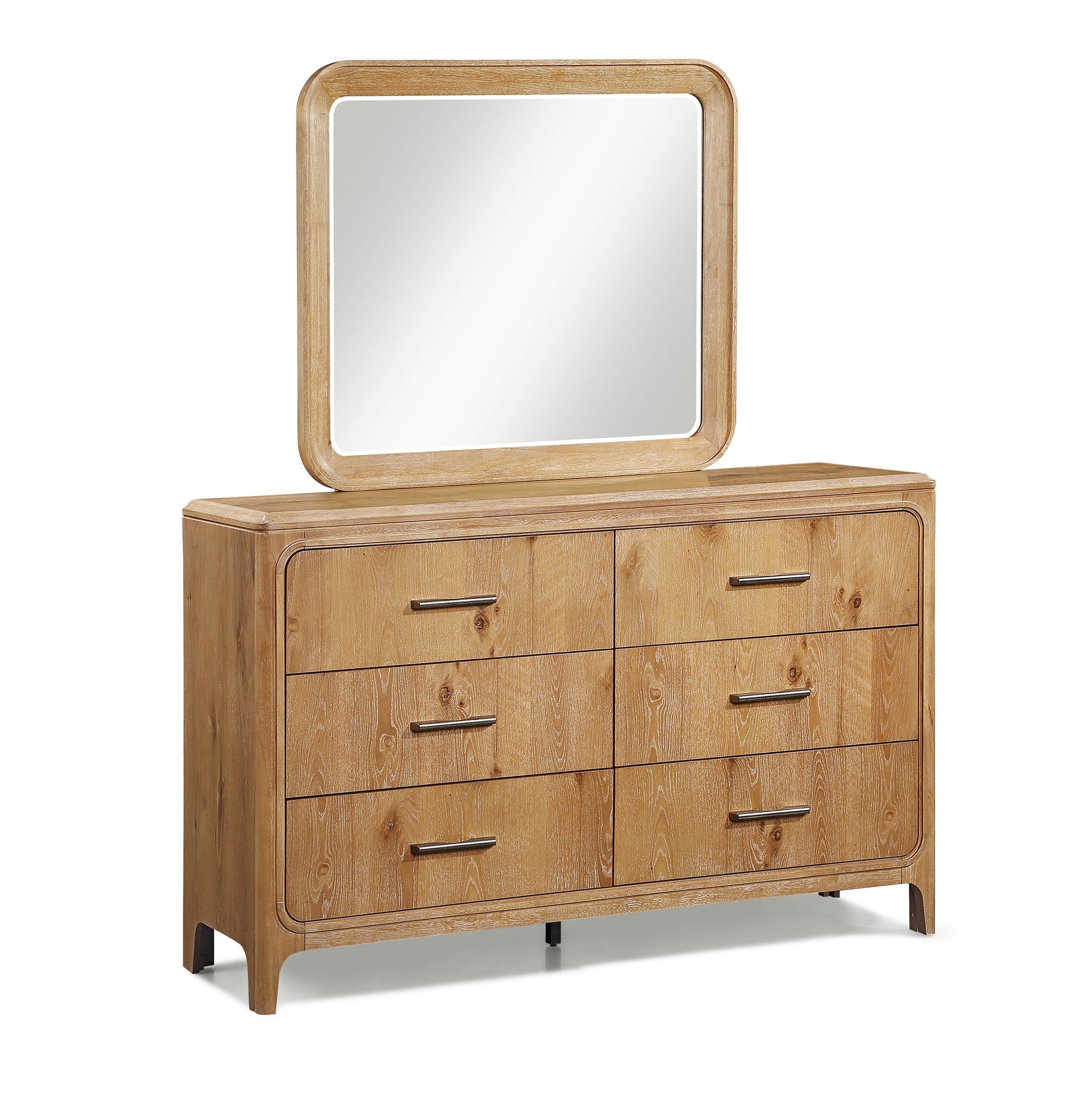 1pc Natural Wood Finish Six Drawer Dresser Wooden Bedroom Furniture
