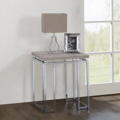 Modern Contemporary End Table Natural Oak Living Room Furniture 1pc Chrome Finish Frame Side Table