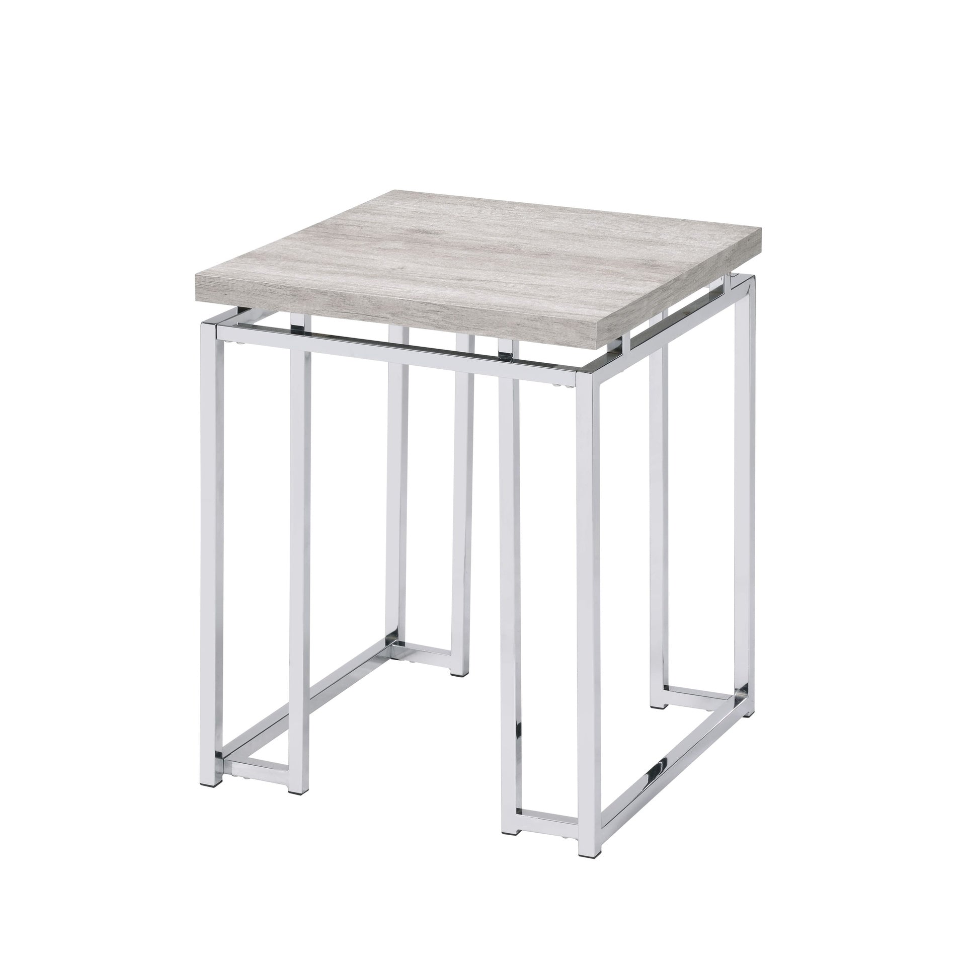 Modern Contemporary End Table Natural Oak Living Room Furniture 1pc Chrome Finish Frame Side Table