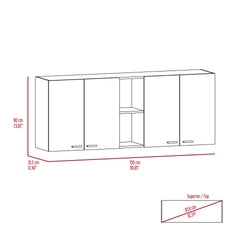 Portofino 150 Wall Cabinet,  Double Door, Two External Shelves, Two Interior Shelves -White