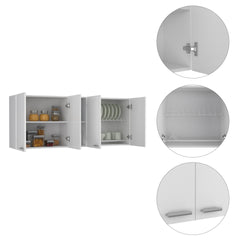 Portofino 150 Wall Cabinet,  Double Door, Two External Shelves, Two Interior Shelves -White