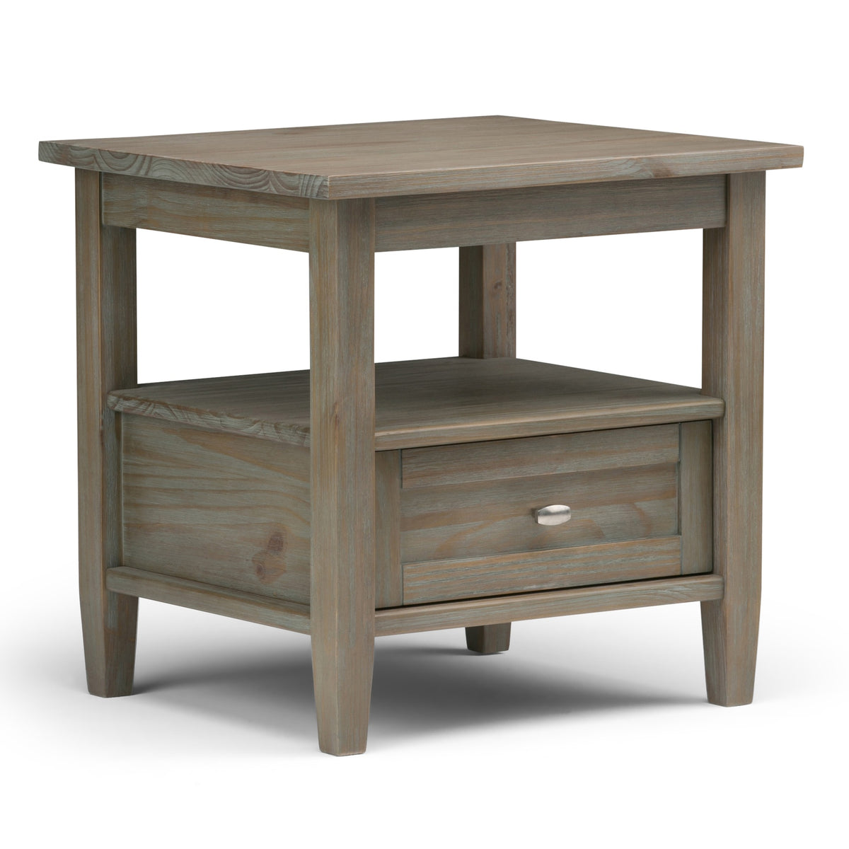 Warm Shaker Solid Wood 20 inch Wide Transitional End Table in Distressed Grey