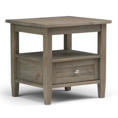 Warm Shaker Solid Wood 20 inch Wide Transitional End Table in Distressed Grey