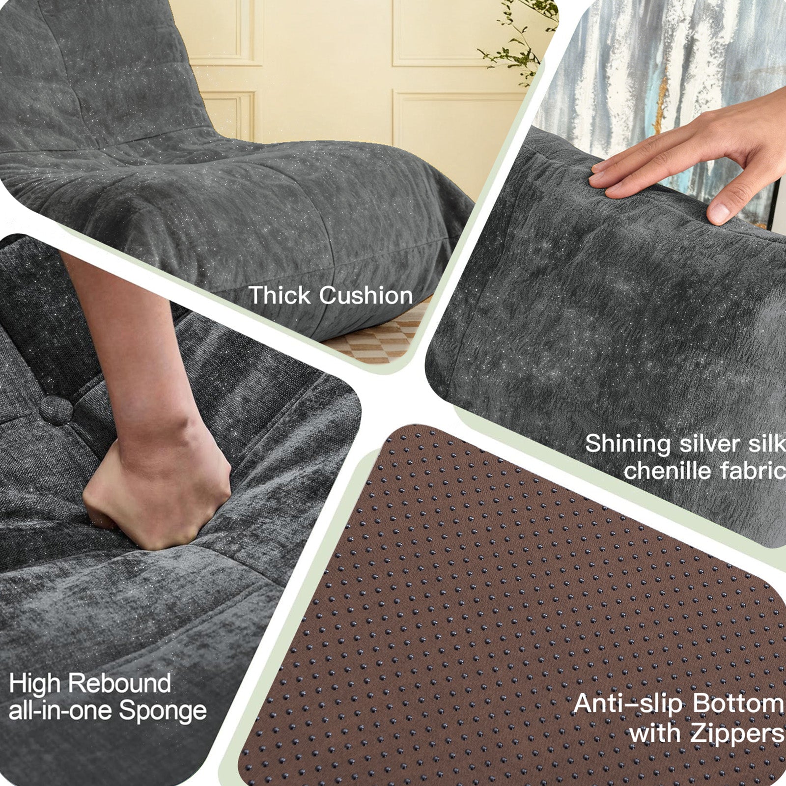 FTMMC-HUISE Ergonomic Bean Bag Chair with 5-Way Body Support