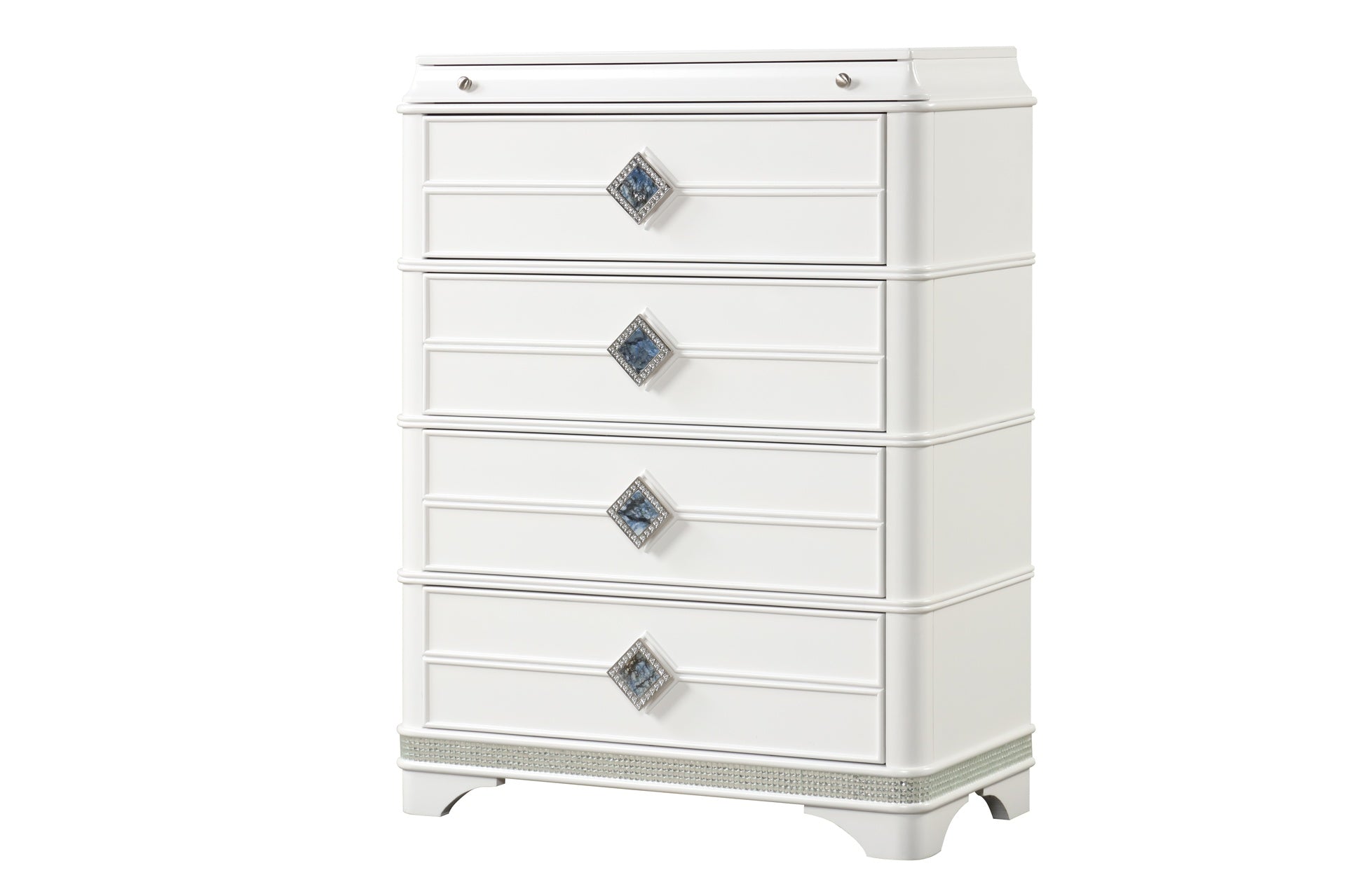Laguna Modern Style 4-Drawer Chest Made with Wood, Hidden Jewelry Drawer and Crystal Accents in White  same asG150108979  ( NJ inventory)