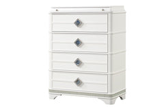 Laguna Modern Style 4-Drawer Chest Made with Wood, Hidden Jewelry Drawer and Crystal Accents in White  same asG150108979  ( NJ inventory)