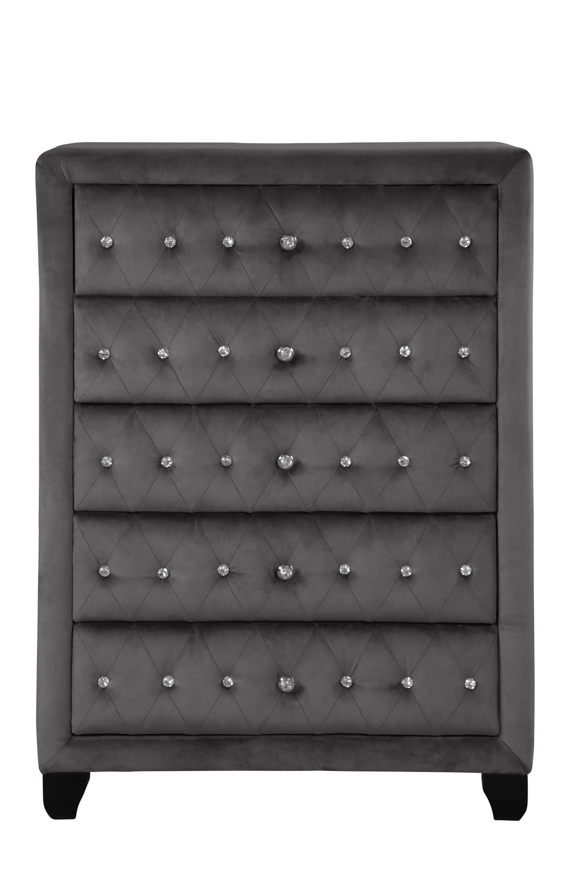 Sophia Modern Style Crystal Tufted Upholstery 5-Drawer Chest finished with Velvet Fabric made with Wood in Gray same asG150108606 (NJ inventory)