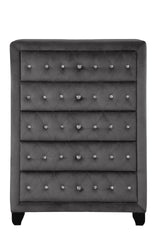 Sophia Modern Style Crystal Tufted Upholstery 5-Drawer Chest finished with Velvet Fabric made with Wood in Gray same asG150108606 (NJ inventory)