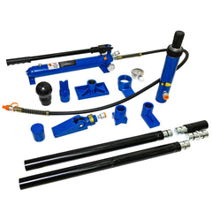 10 Ton (20,000 lbs Capacity) Porta Power Hydraulic  Auto Body Frame Collision Repair Kit Set, 17-Pcs, with Blow Mold Carrying Case and Gauge-Black&Blue