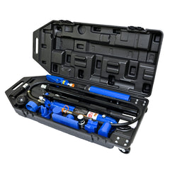 10 Ton (20,000 lbs Capacity) Porta Power Hydraulic  Auto Body Frame Collision Repair Kit Set, 17-Pcs, with Blow Mold Carrying Case and Gauge-Black&Blue