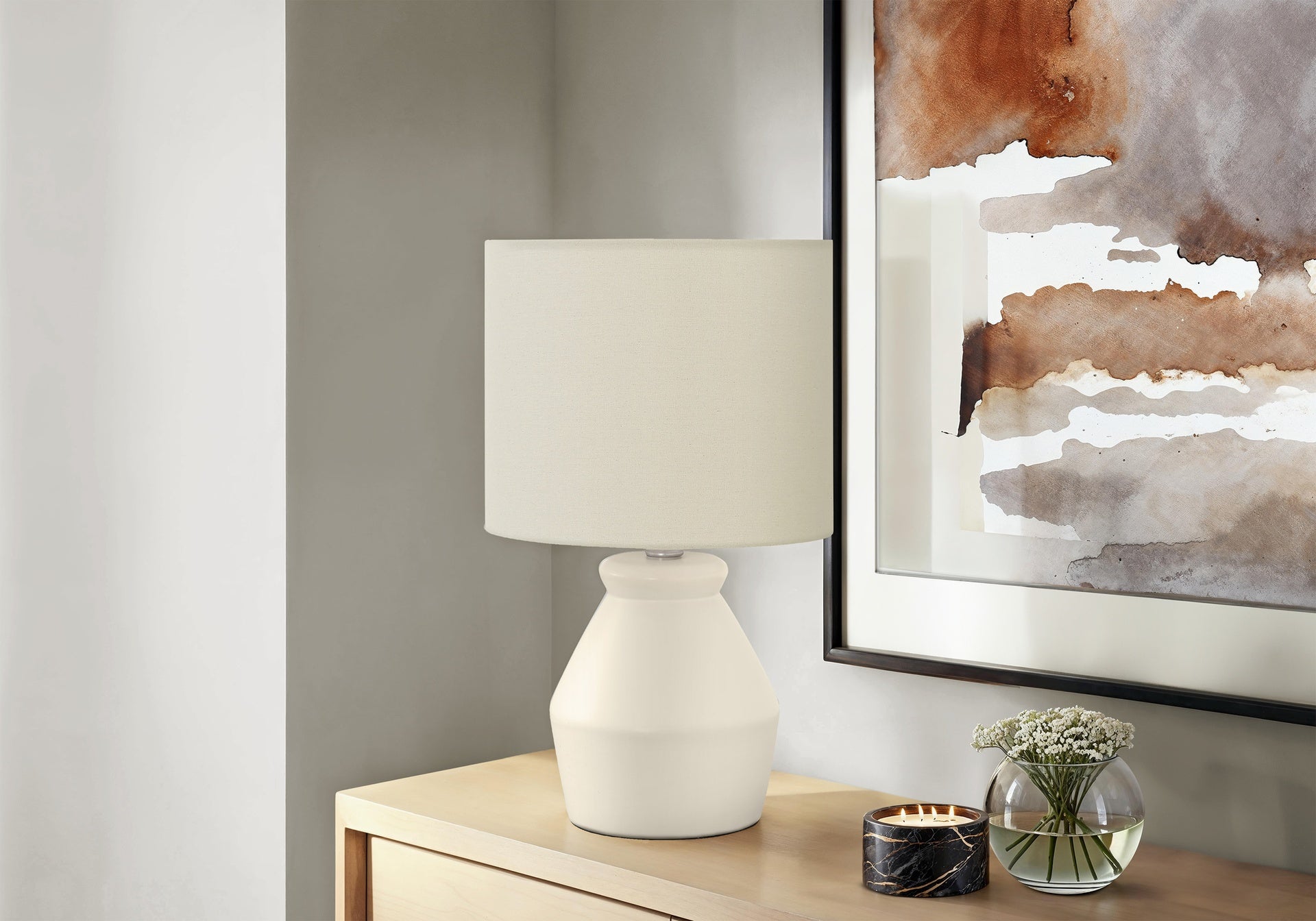 Lighting, 17"h, Table Lamp, Cream Ceramic, Ivory / Cream Shade, Modern