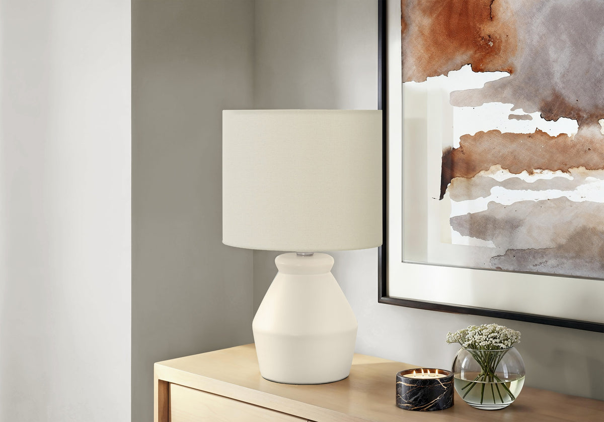 Lighting, 17"h, Table Lamp, Cream Ceramic, Ivory / Cream Shade, Modern