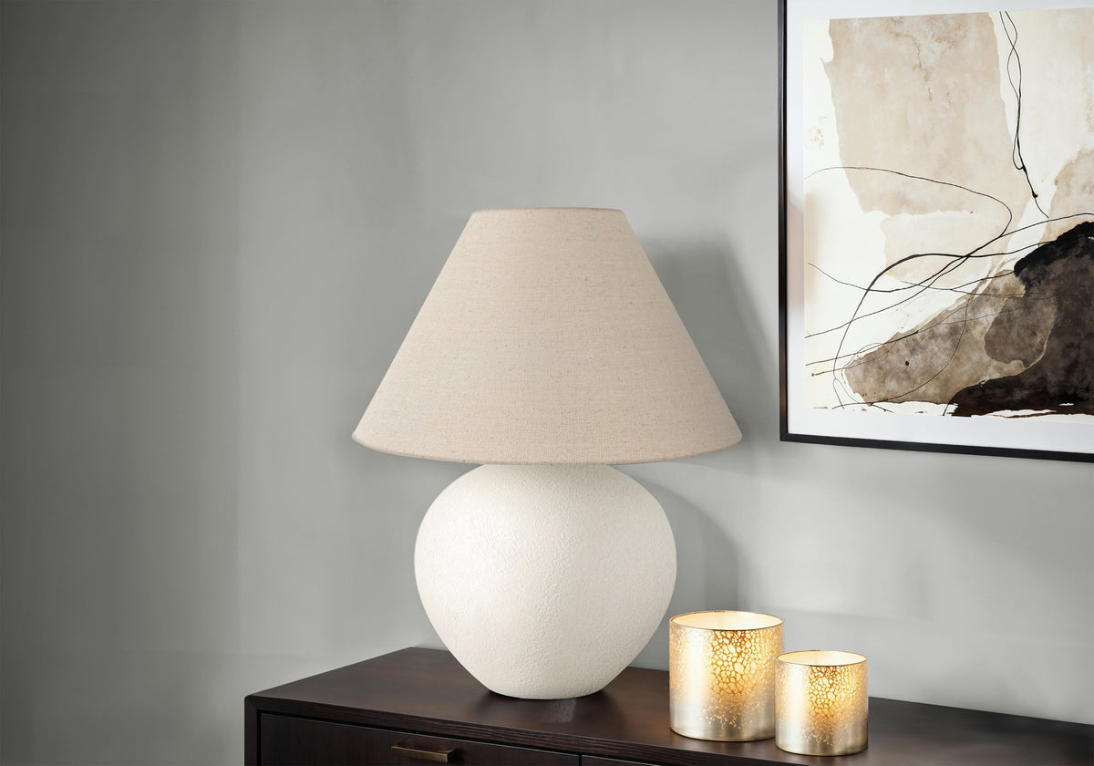 Lighting, 16"h, Table Lamp, Cream Shade, Cream Ceramic, Contemporary