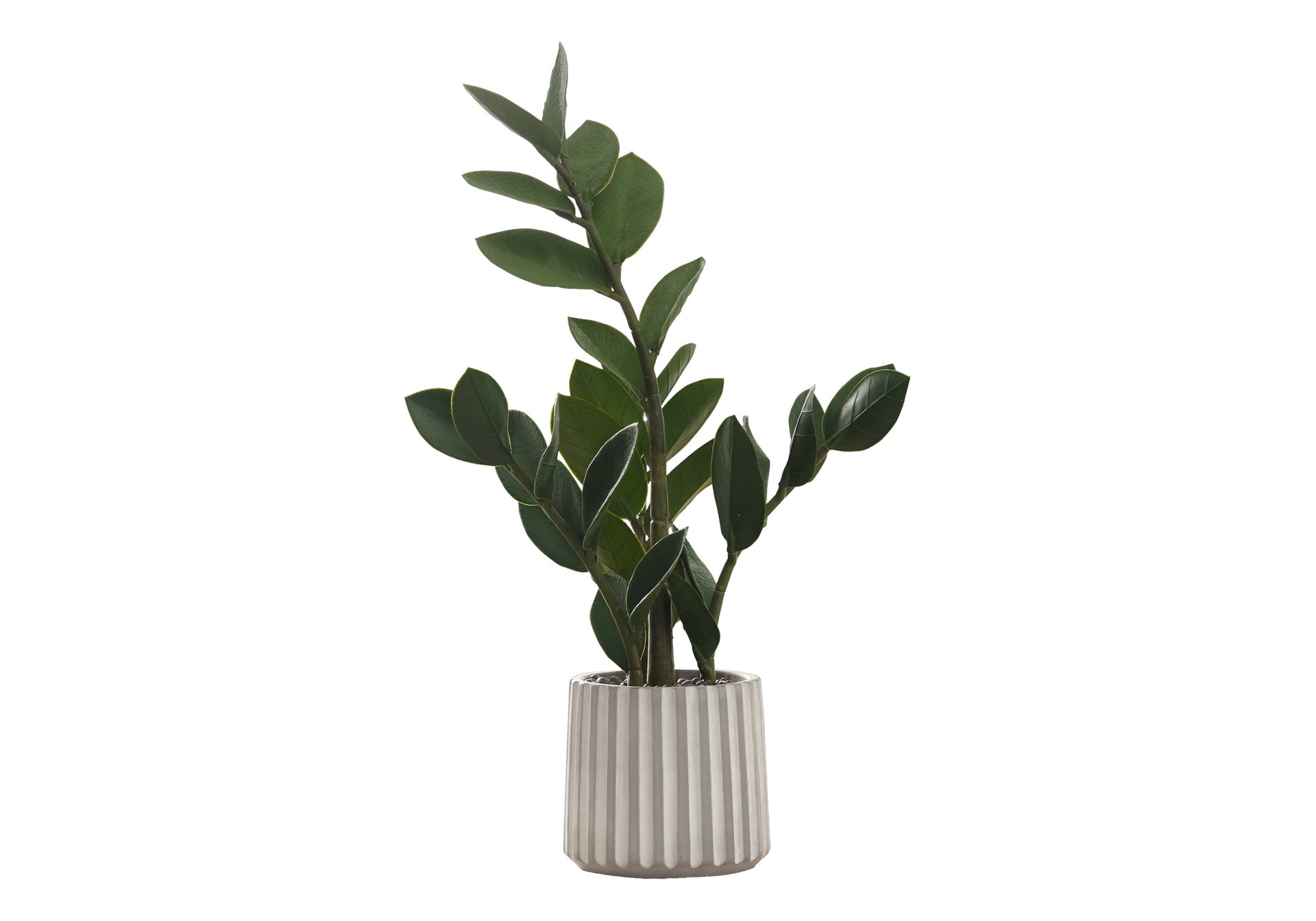 Artificial Plant, 20" Tall, Zz, Indoor, Faux, Fake, Table, Greenery, Potted, Real Touch, Decorative, Green Leaves, Grey Cement Pot