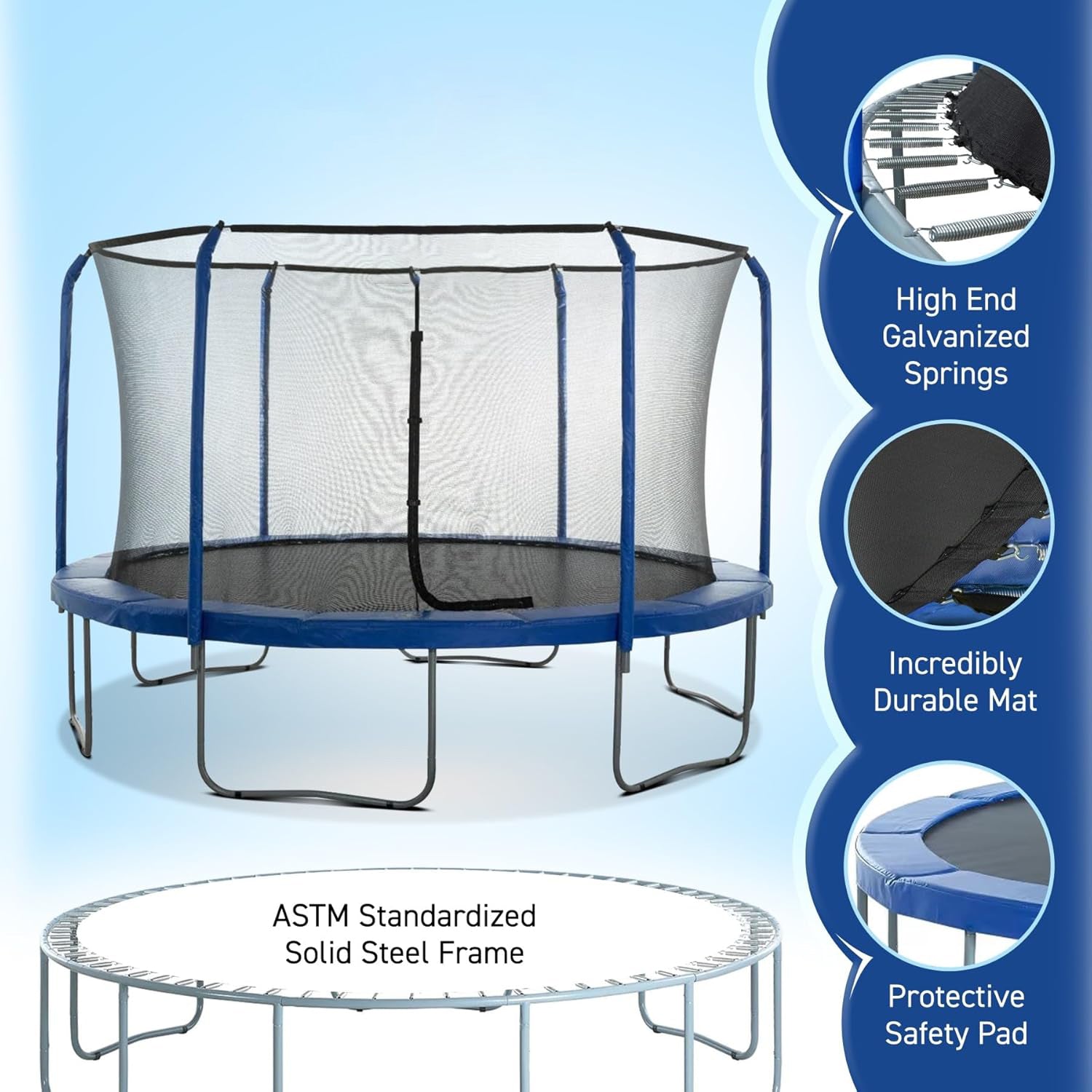 UB 13FT trampoline inner safetynet with powder coating-Blue--Pumpkin-A+B