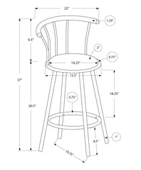 Barstool, Set Of 2, Swivel, Bar Height, Grey Metal, Black Leather Look, Contemporary, Modern
