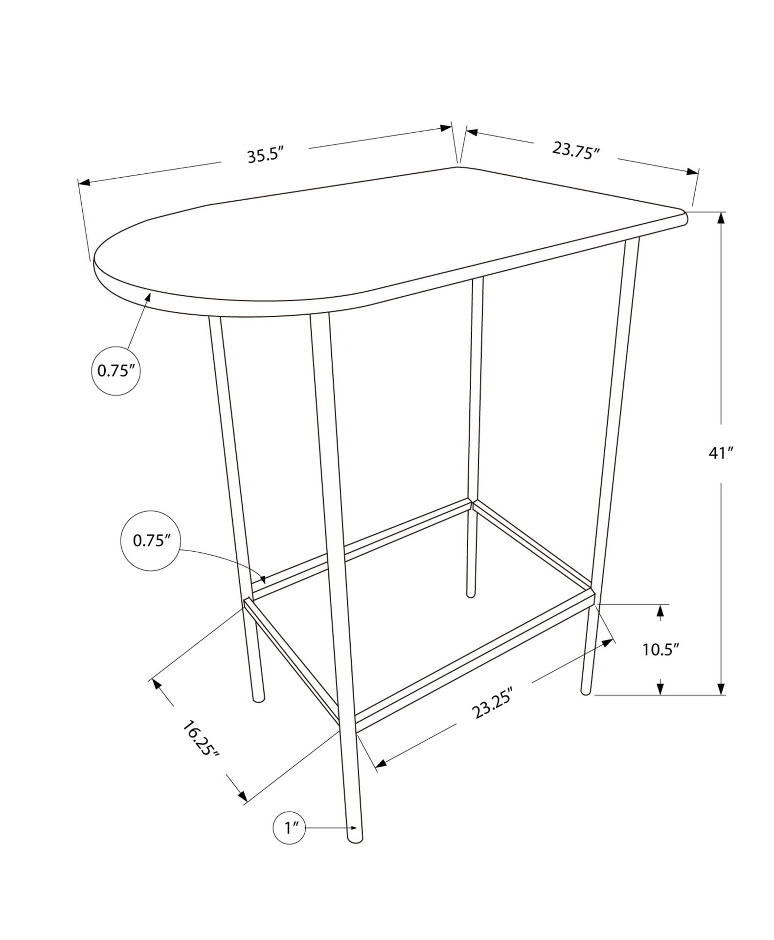Home Bar, Bar Table, Bar Height, Pub, 36" Rectangular, Small, Kitchen, White Laminate, Metal, Contemporary, Modern