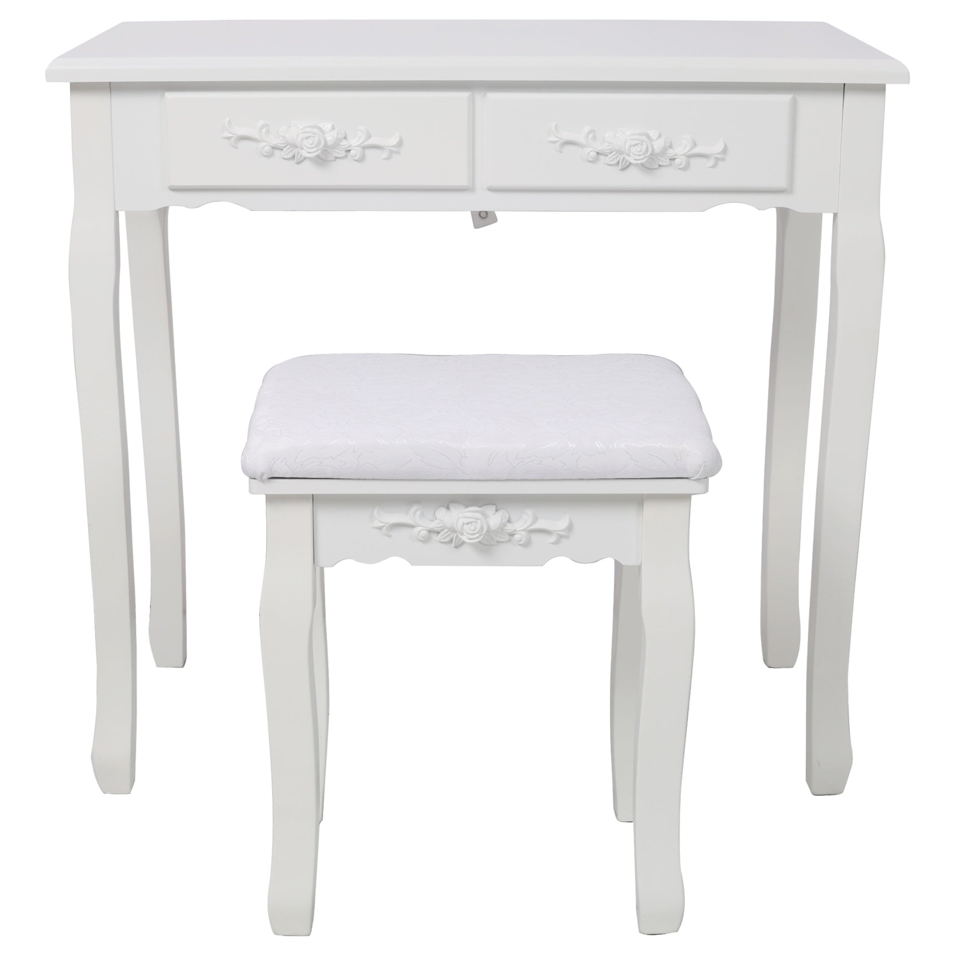 White Princess Vanity Desk Set with Mirror & Cushioned Stool,Light Modes,4-Drawer Wooden Makeup Vanity Table for Girls' Bedroom, Dressing Table with Ample Storage