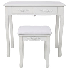 White Princess Vanity Desk Set with Mirror & Cushioned Stool,Light Modes,4-Drawer Wooden Makeup Vanity Table for Girls' Bedroom, Dressing Table with Ample Storage