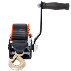 600LBS Hand Winch,with 19.6FT Black Strap,Orange & Black Shell,3.1:1 Gear Ratio Portable Winch,Two-Way Ratchet,Manual Operated Hand Crank Winch for Trailer, Boat or ATV Towing