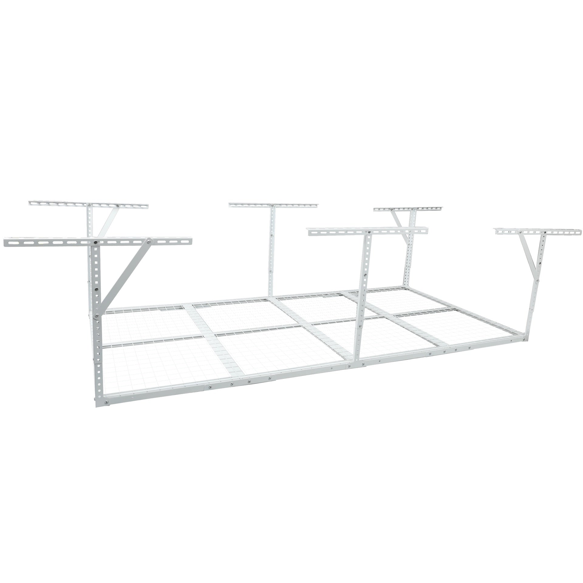 4x8FT Overhead Garage Storage Rack, Heavy-Duty Metal Garage Ceiling Storage Rack, 22''-40" Adjustable Ceiling Drop-Down, 600 lb. Loading Weight Capacity, White Color