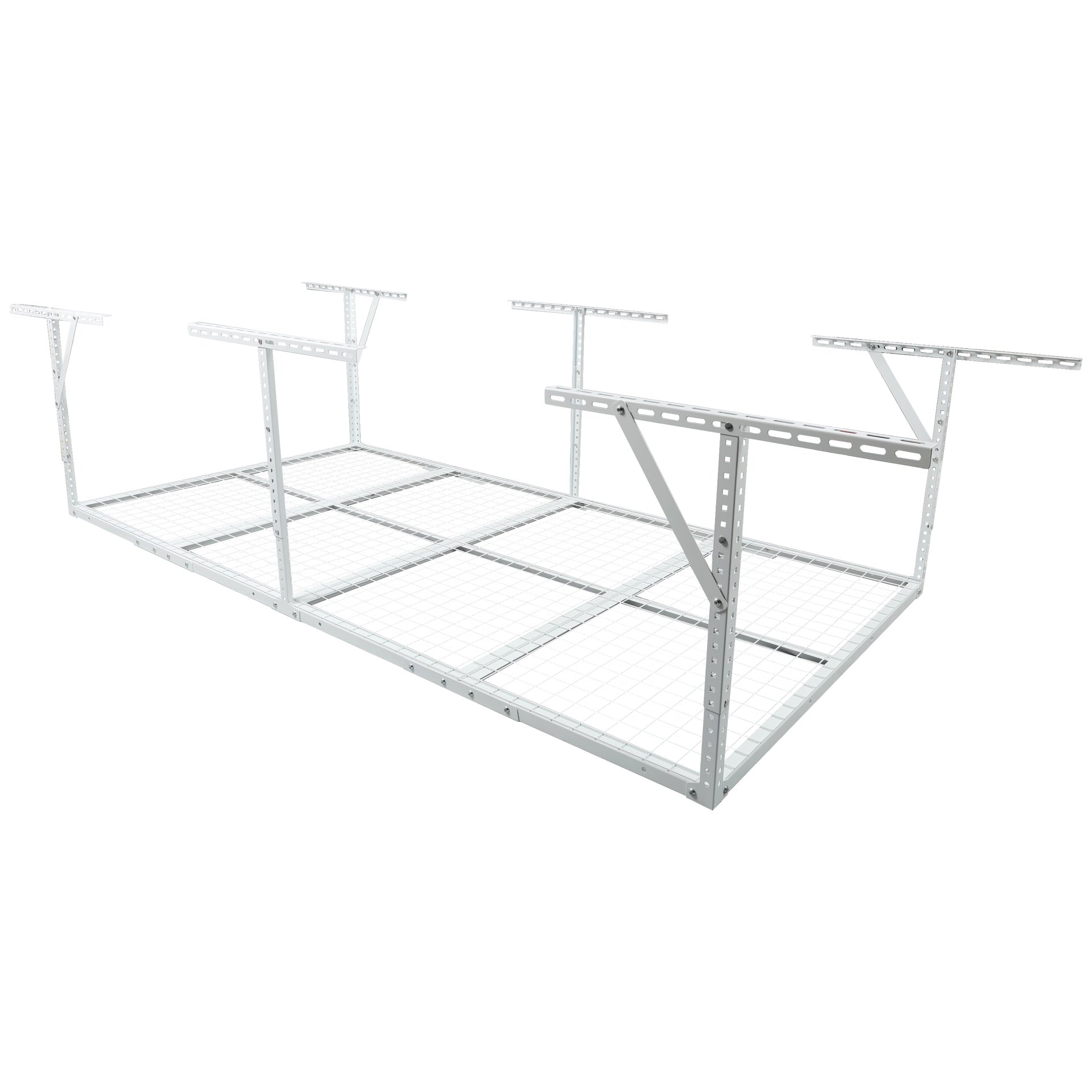4x8FT Overhead Garage Storage Rack, Heavy-Duty Metal Garage Ceiling Storage Rack, 22''-40" Adjustable Ceiling Drop-Down, 600 lb. Loading Weight Capacity, White Color