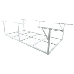 4x8FT Overhead Garage Storage Rack, Heavy-Duty Metal Garage Ceiling Storage Rack, 22''-40" Adjustable Ceiling Drop-Down, 600 lb. Loading Weight Capacity, White Color