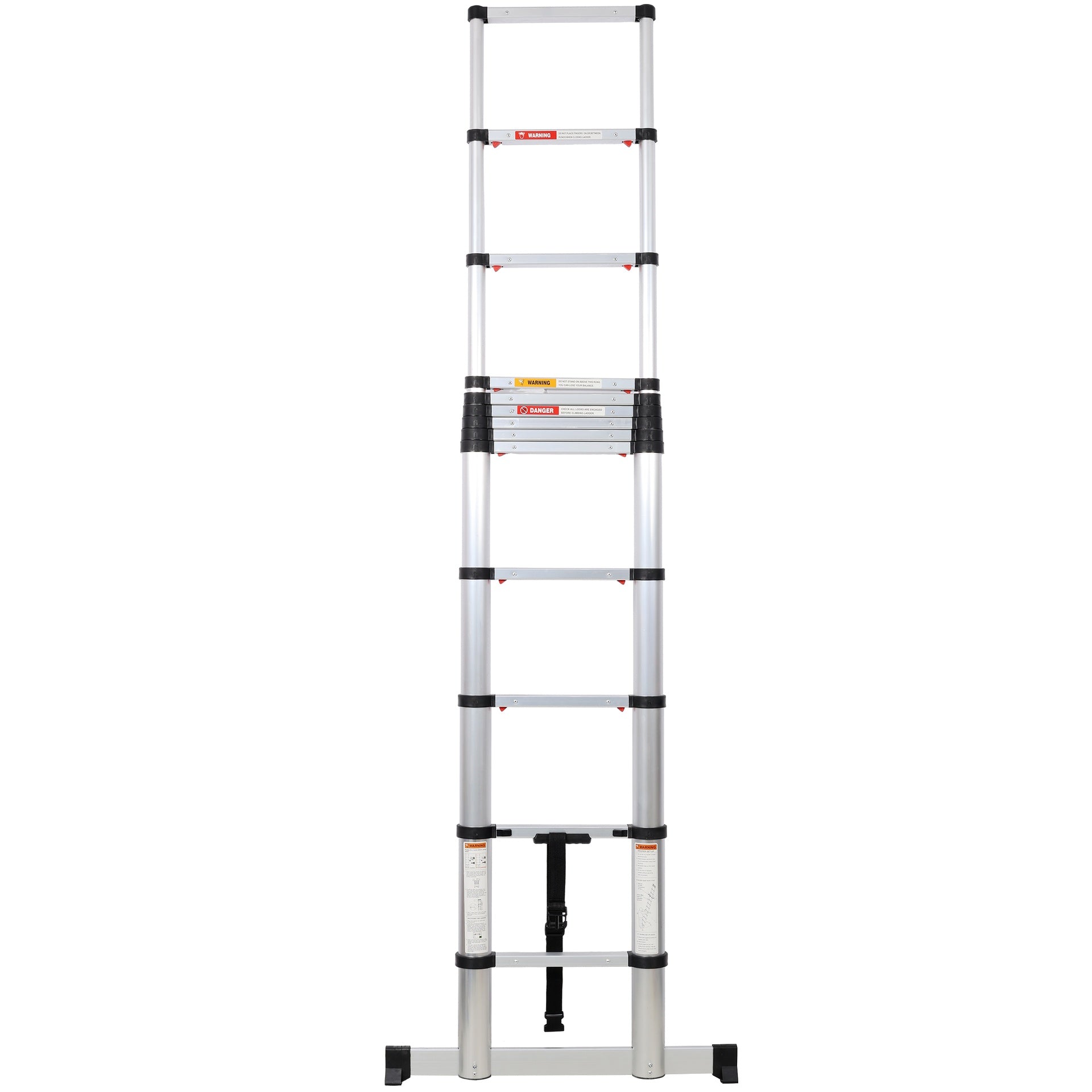 12.5FT Telescopic Ladder Aluminum Ladder with Non-Slip Feet, Slow Down Safety Function With Stabilizer Portable Extension Ladder for Household and Outdoor Working, 330lb Capacity Silver