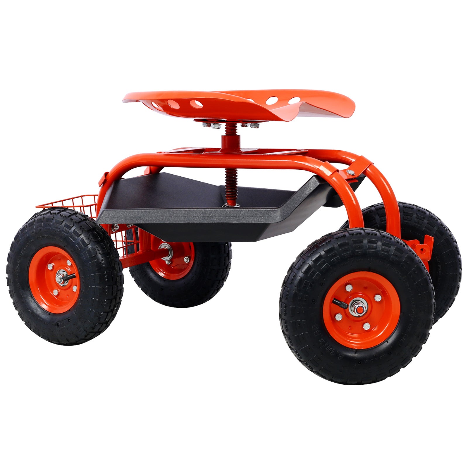 Rolling Garden Scooter Garden Cart Seat with Wheels and Tool Tray, 360 Swivel Seat,Red---refurbished