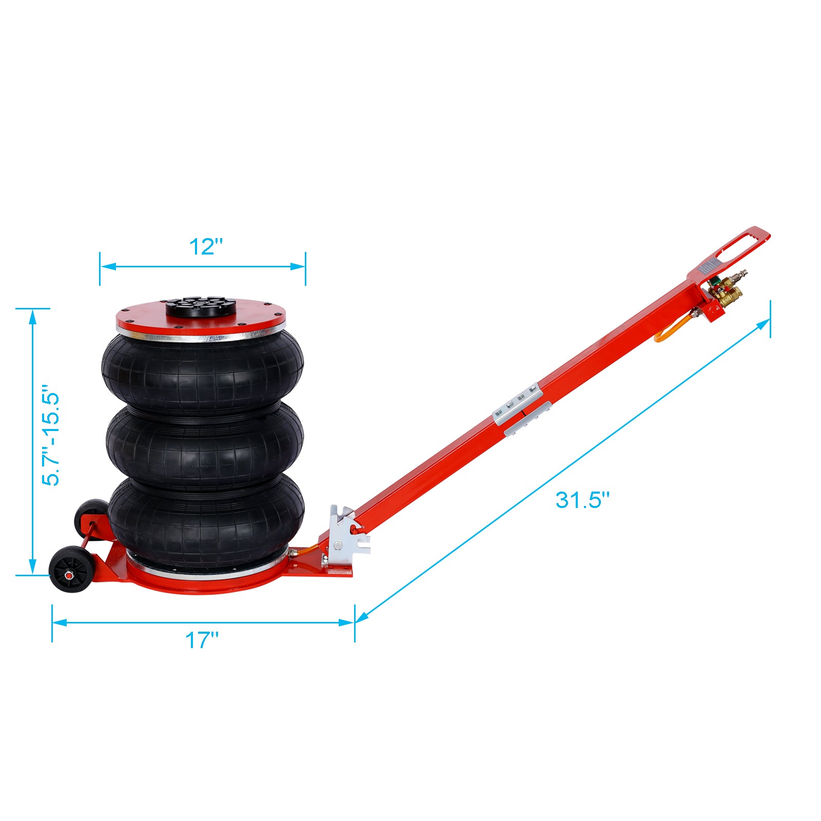 5T Triple Bag Air Jack ,Pneumatic Jack 3 bag ,lifting 16in capacity 5T 11000lbs,easy-collapsing Terrain,Red color