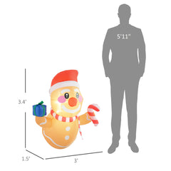 Holding Gift Box & Candy Cane LED Lights,Inflatable Hanging Gingerbread Man