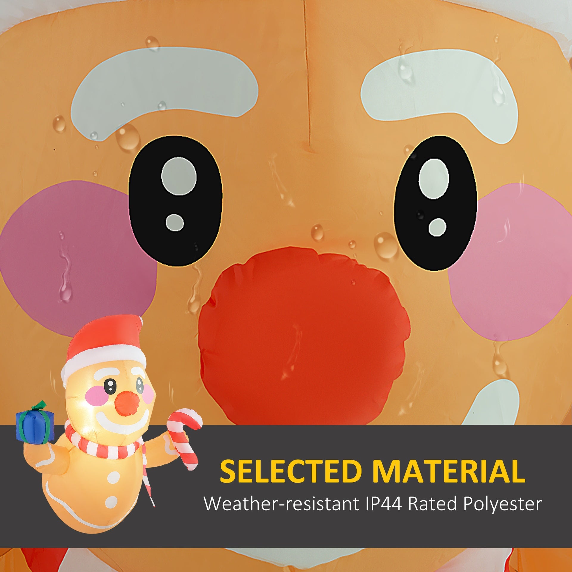 Holding Gift Box & Candy Cane LED Lights,Inflatable Hanging Gingerbread Man