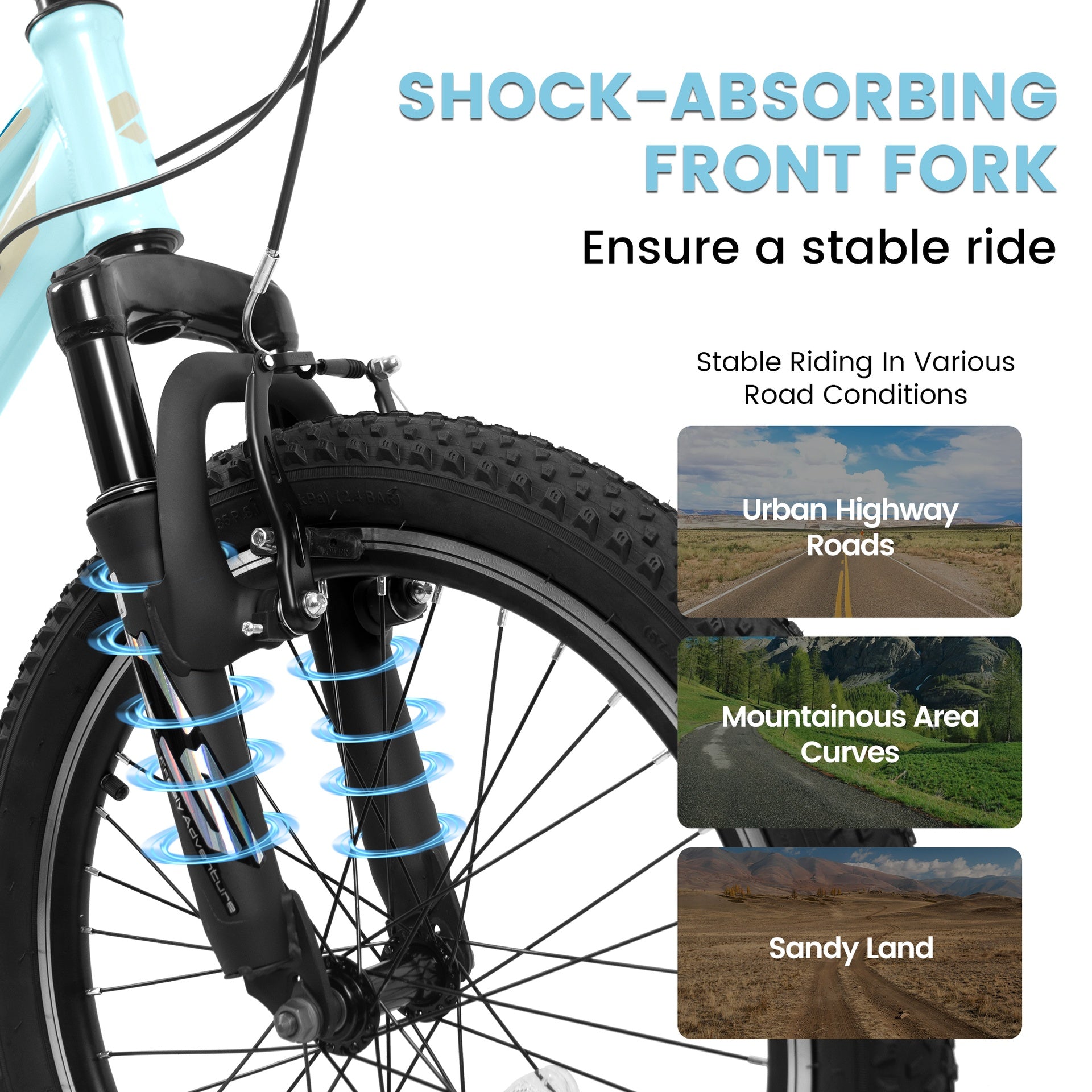 A20261 20 inch Children's Bicycle, Shock Absorbing Front Fork, 7 - Speed, V - brakes, Mountain Tire, Boys and Girls Kids Bike for Outdoor Adventure