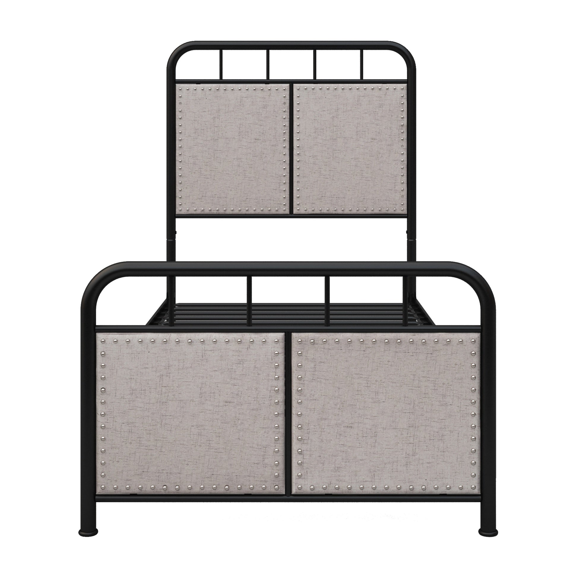 Twin Size Linen Upholstered Platform Metal Bed Frame with fabric Headboard and Footboard
