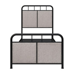Twin Size Linen Upholstered Platform Metal Bed Frame with fabric Headboard and Footboard