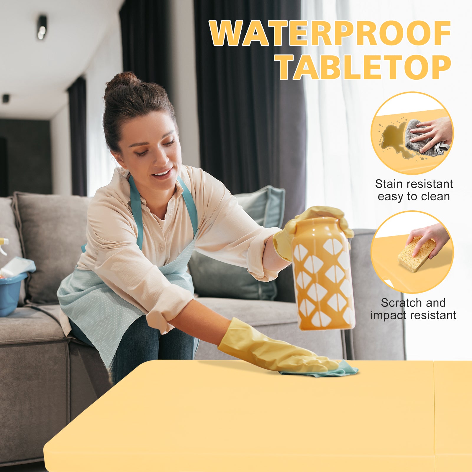 4ft Light Yellow Portable Folding Table Indoor&Outdoor Maximum Weight 135KG Foldable Table for Camping