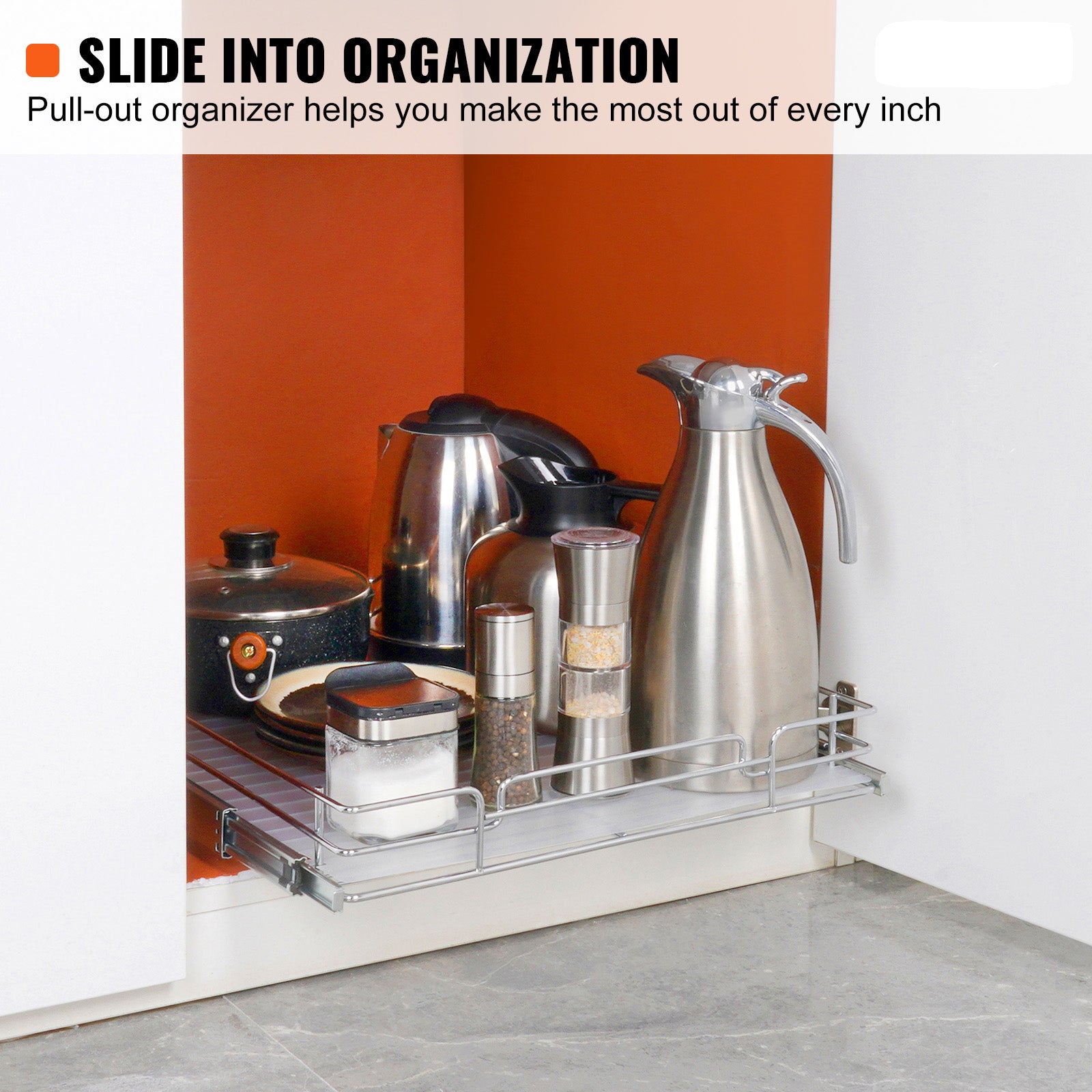15.5"Wx21"Dx3.5"H Pull Out Cabinet Organizer, Heavy Duty Slide Out Pantry Shelves, Steel Roll Out Drawers, Sliding Drawer Storage for Home Under Sink, 17"Wx22"Dx7"H Install Size for Cabinet