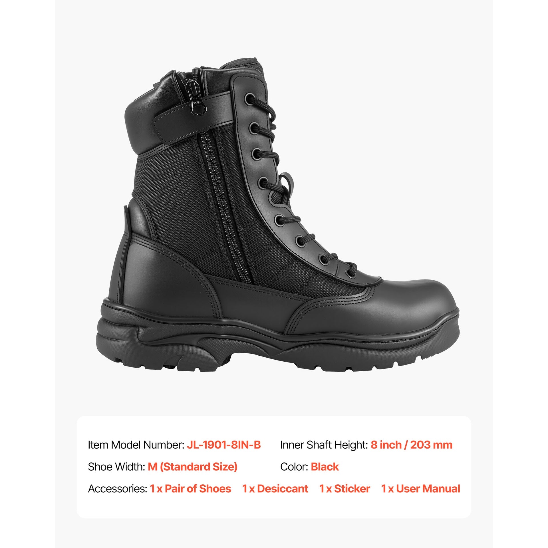 Men's Military Tactical Boots 8 Inch Breathable Side Zipper US Size 10