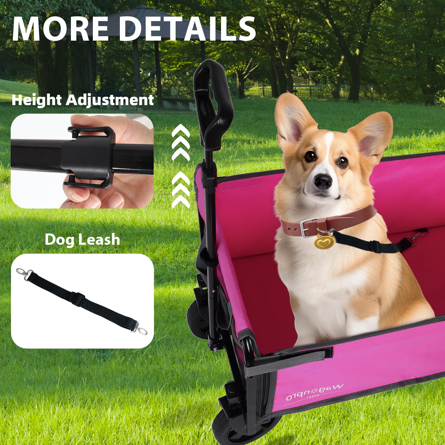 All-in-One Convertible Folding 4-Wheel Trolley with Bench Seat and Dog Leash - Heavy Duty Foldable Utility Trolley for Camping, Beach, Shopping - Versatile Seating and Storage Space, pink