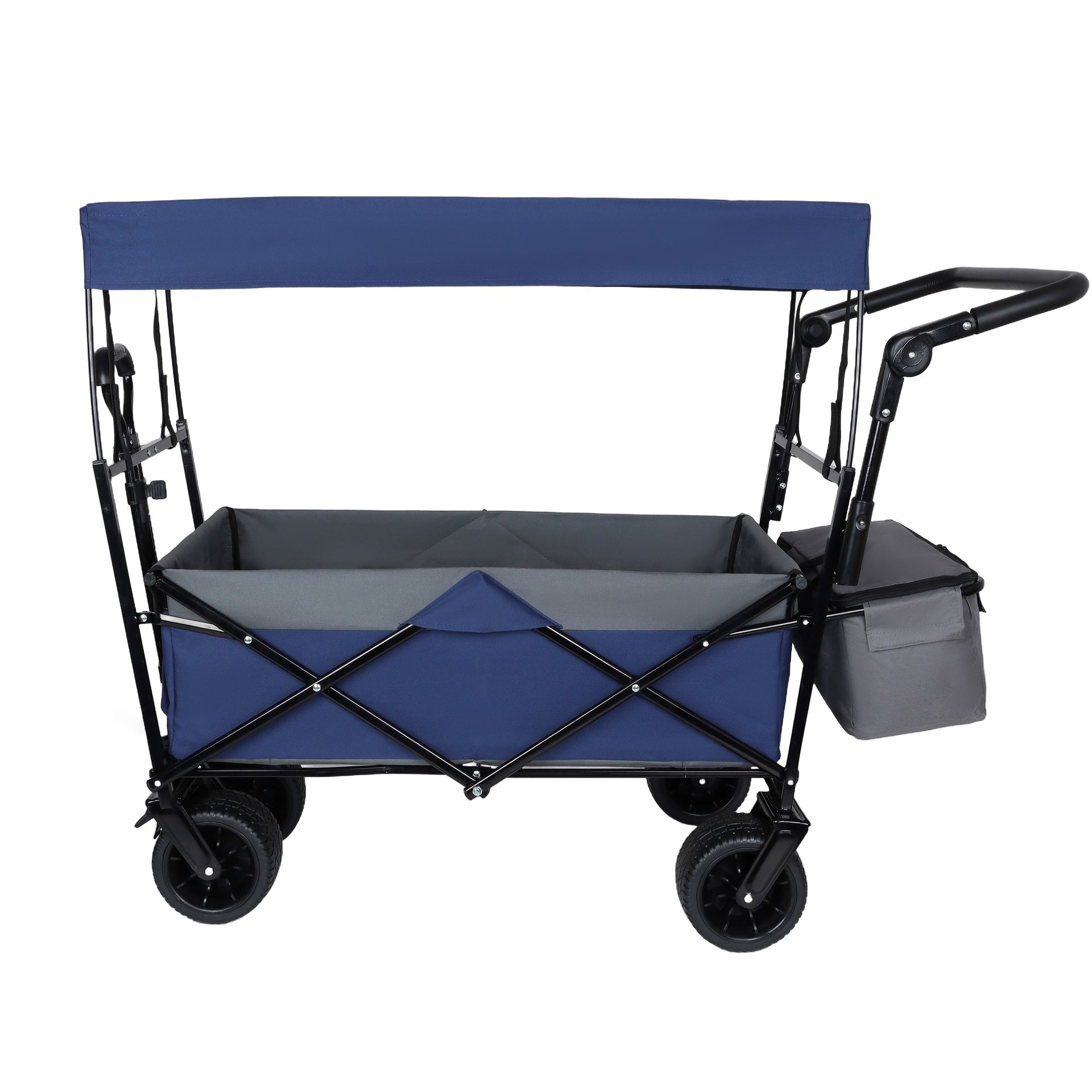 With Push Handle, 480Lbs Collapsible Wagon with Canopy, Wagon cart with 7" All-Terrain Wheels, Lightweight Foldable Wagon, Large Capacity for Camping, Shopping, Sports, and Garden Use, dark blue