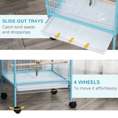 PawHut Large Bird Cage with 1.7 ft. Width for Wingspan, Bird Aviary Indoor with Multi-Door Design, Fit for a Canary, Finch, Conure, 55", Light Blue