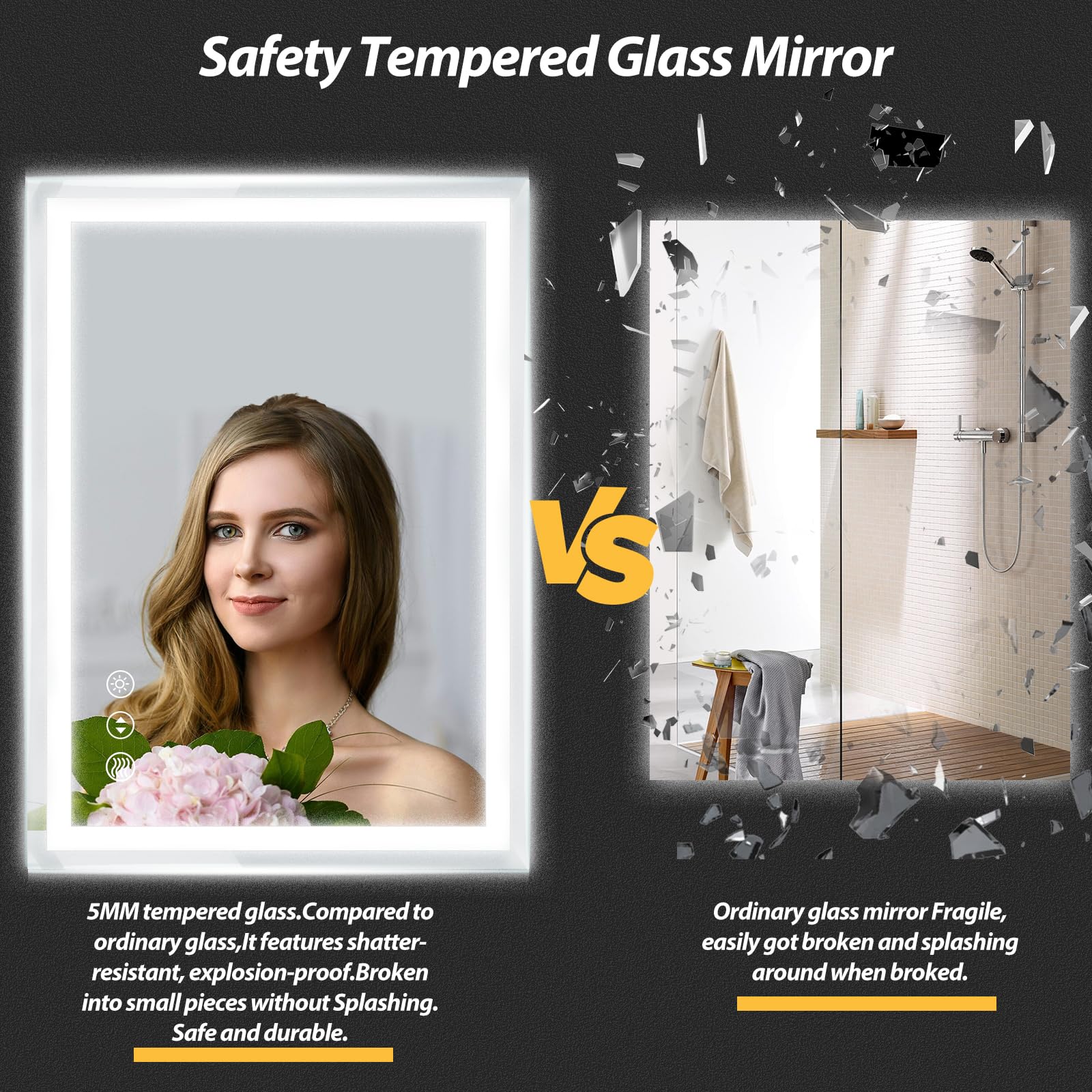 24 x 32 Inches LED Bathroom Mirror with Front and Backlit,Anti-Fog,3 Colors and Dimmable Light,Tempered Glass