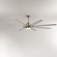8 PCS Plywood Reversible Blades  Ceiling Fan With Light Kit 3 Color  Dimmable LED, DC 6 Speed ,Remote Control Ceiling Fan 84INCH   (Sliver + Nickel )