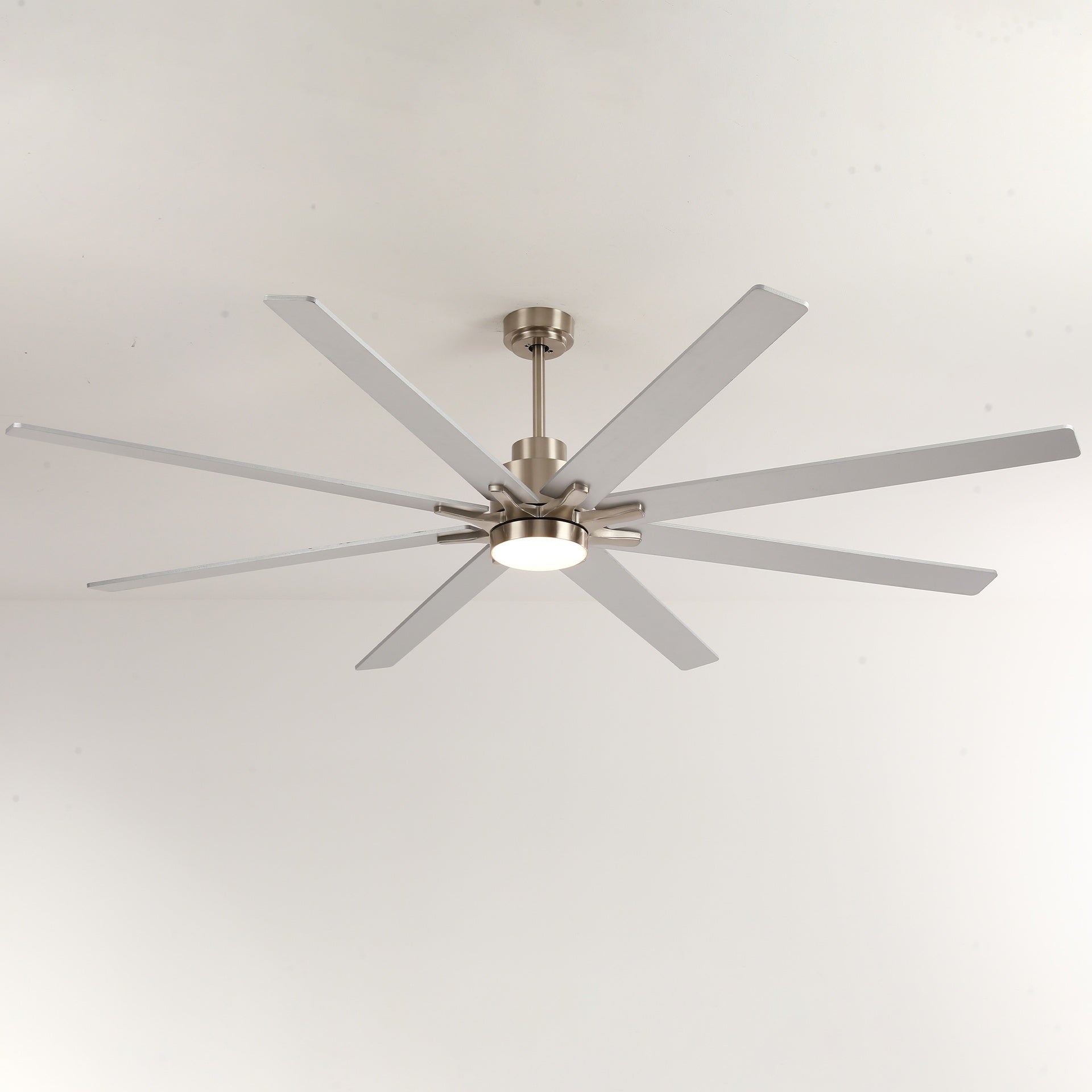 8 PCS Plywood Reversible Blades  Ceiling Fan With Light Kit 3 Color  Dimmable LED, DC 6 Speed ,Remote Control Ceiling Fan 84INCH   (Sliver + Nickel )