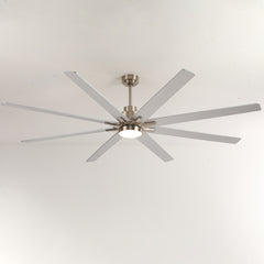 8 PCS Plywood Reversible Blades  Ceiling Fan With Light Kit 3 Color  Dimmable LED, DC 6 Speed ,Remote Control Ceiling Fan 84INCH   (Sliver + Nickel )