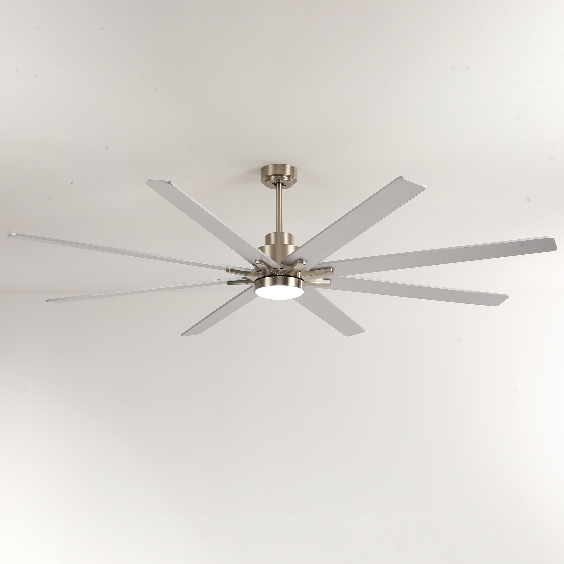 8 PCS Plywood Reversible Blades  Ceiling Fan With Light Kit 3 Color  Dimmable LED, DC 6 Speed ,Remote Control Ceiling Fan 84INCH   (Sliver + Nickel )