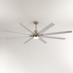 8 PCS Plywood Reversible Blades  Ceiling Fan With Light Kit 3 Color  Dimmable LED, DC 6 Speed ,Remote Control Ceiling Fan 84INCH   (Sliver + Nickel )